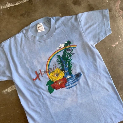 70s - 80s VINTAGE HAWAII RAINBOW SOUVENIR T-SHIRT MEN SZ XS / KID SZ L 14-16 - Image 1 of 4