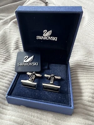 Swarovski Rectangle Jet Black Austrian Crystal #66104 Francesco Cufflinks NEW - Image 1 of 4