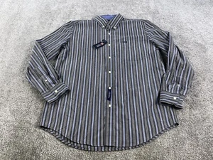 Chaps Shirt Mens Medium Brown Blue Striped White Button Down Long Sleeve Pockets - Picture 1 of 10
