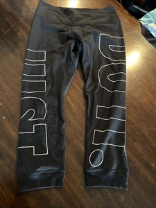 Nike Womens Black/White Crop Logo Leggings Large Just Do It- - Picture 1 of 7