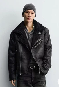 Zara Shearling Biker Jacket Motorcycle iro allsaints boda skins acne madewell L - Picture 1 of 10