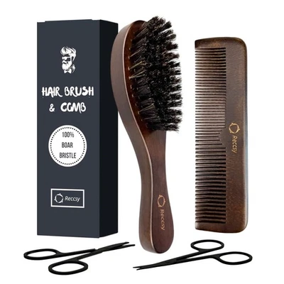 Hair Brush And Comb Set For Men-Boar Bristle Hair Brush,Beard & Wave Brush,Fi... - Image 1 of 4