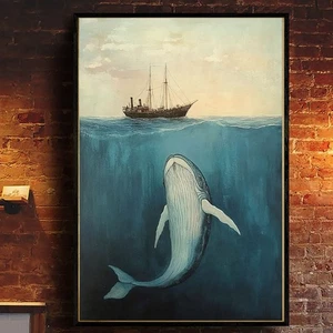 Ocean Giant – Vintage Whale and Ship Wall Art Poster - Picture 1 of 5