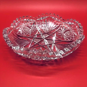 Antique American Brilliant Period Cut Glass Dish Hobstar Pinwheel Scalloped 8" - Picture 1 of 6
