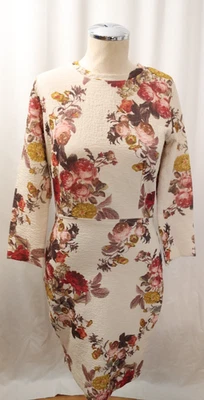 Zara WB Collection Medium White with Floral Body Con Dress Long Sleeve (34) - Image 1 of 4