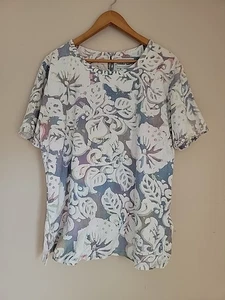 Winter Sun 100% Linen Embroidered Hawaiian Print Short Sleeve Shirt Watercolor  - Picture 1 of 9