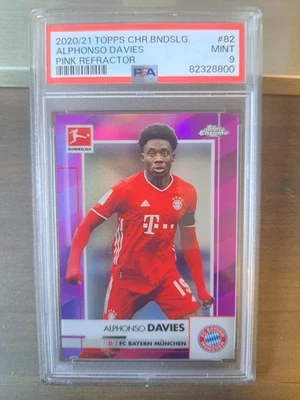 Alphonso Davies 2020-21 Topps Chrome Bundesliga 82 PINK REFRACTOR /75 PSA 9 - Image 1 of 2