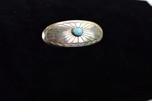 Broche pinza de pelo nativo americano plata esterlina y turquesa 3" - Imagen 1 de 3