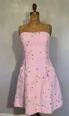 Vestido Lilly Pulitzer Flor Sin Tirantes Seersucker Bordado Abejorros Talla 12 Foto 1 de 4