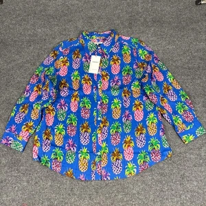 Foxcroft Zoey Ananas Langarmshirt Neu mit Etikett Größe 16W - Bild 1 von 8