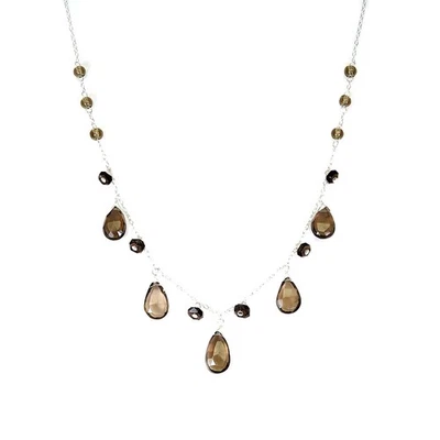 Collar de plata de ley 925 briolette cuarzo ahumado 14x8 mm joyas de piedras preciosas 17,5 Foto 1 de 4