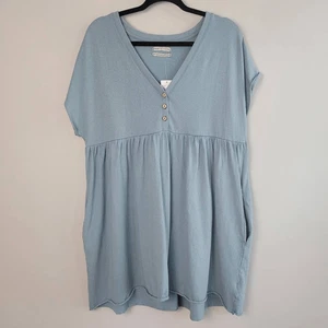 Neu mit Etikett Urban Outfitters mittelblau Babydoll Oberteil Tunika Kleid mit Taschen Boho - Bild 1 von 10