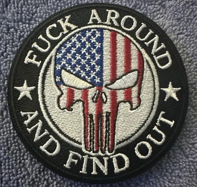 LONEWOLF1852 FAFO PUNISHER SKULL 3x3 Embroidered Morale Patch Hook Backing Brand New