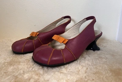 John Fluevog Minstrels Minuets Fuschia Pebble with Orange Slingback Heels Size 7 - Image 1 of 4