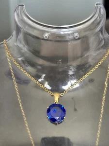 18K Gold Plated 0.5" Blue Austrian Crystal 18" No Tarnish Steel Necklace BNIP UK - Picture 1 of 5