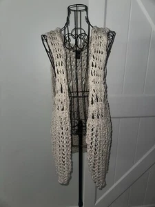 Chaleco Crochet Lucky Brand L Frente Abierto Boho Gorpcore Macramé Festival Capas - Imagen 1 de 6