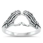 .925 Sterling Silver Skeleton Hands Halloween Fashion Ring Size 4 5 6 7 8 9 10