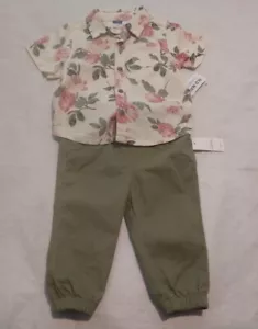 NWT Old Navy Floral Short Sleeve Shirt Chino Pants Outfit 6-12 Months Baby Boy - Picture 1 of 1