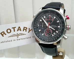 NUEVO Reloj Rotary para Hombre Cuero Negro Estilo Piloto, Cronógrafo, Luminoso Precio de venta sugerido por el fabricante £189 - Imagen 1 de 12