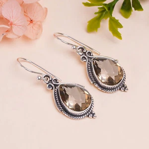 Smoky Quartz Gemstone 925 Sterling Silver Jewelry Earring, Wedding Earring - Picture 1 of 4