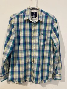 Louis Philippe mens button up shirt 44cm blue green Yellow Plaid long sleeve - Picture 1 of 11