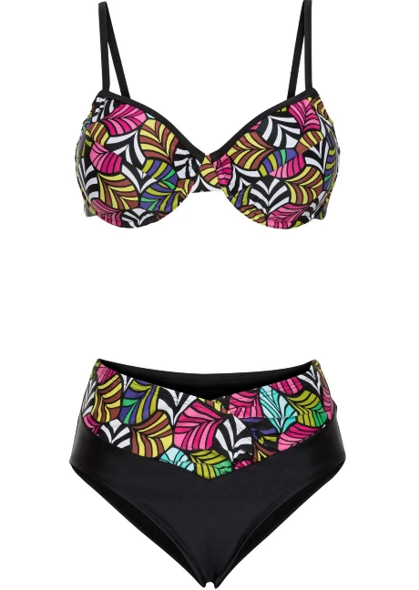Damen Bügel Bikini schwarz pink  B oder C 36 38 40 42 S M  allover bedruckt 686 - Bild 1 von 3