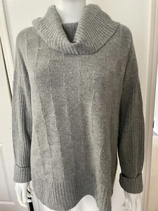 LAFAYETTE 148 New York Gray Cashmere Check Pattern Cowl Neck Sweater Medium - Picture 1 of 9