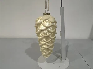 Glass Pinecone Ornaments Cream With White Snow Set of 2 Christmas Ornaments Vtg - Picture 1 of 8