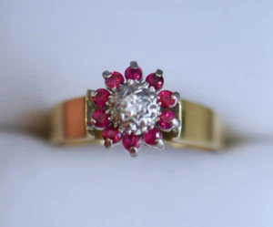 Round 1.05Ct Natural Ruby Diamond Wedding Ring 18K Solid Yellow Gold Size 6.5 7 - Picture 1 of 9