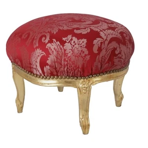 Puf Reposapiés Taburete Hoja Oro Madera Y Tejido Rojo De Matrimonio - Imagen 1 de 4
