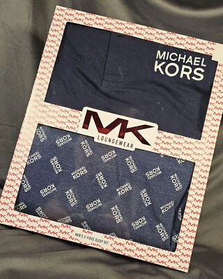 Michael Kors 2Pc Sleep Set M Long Sleeve Henley Top Indigo Blue Cotton Blend PJs - Image 1 of 4