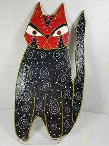 Signed/Dated 1999 "Burch-ish" Cat Wall Art, Black/Red/Gold & Silver Glitter/MINT - Picture 1 of 8