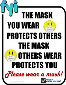 FYI The Mask You Wear Protects Others.....Laminated Sign