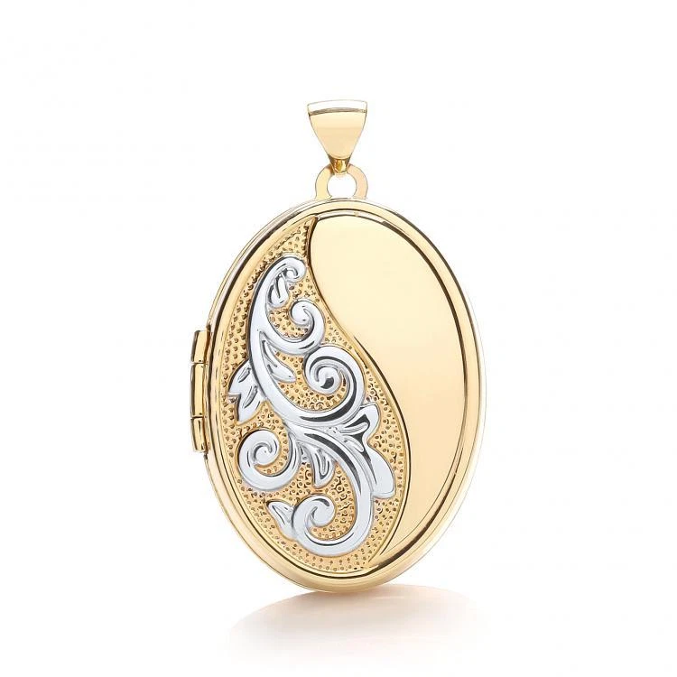 9ct Two Colour Gold Half Patterned Oval Locket - Image 1 of 1