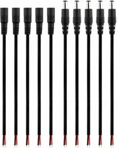 DC Barrel Power Plug Pigtail Cable 2.1mm x 5.5mm Male Female Jack Connector Cord - Picture 1 of 6