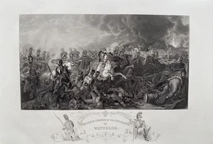 Impresión antigua de 1860; Batalla de Waterloo, carga de los guardavidas después de Clennell - Imagen 1 de 2