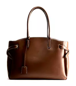 H&M Tote Bag Double Handle with Bag Tag Brown Cross Straps Large Capacity - Picture 1 of 8