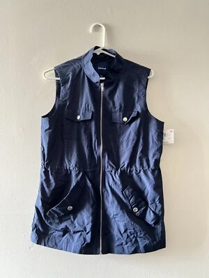 Vest Basic Editions Women’s Small  Polyester Blue Zip Up Pockets Sleeveless New - Image 1 of 4