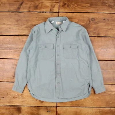 Vintage L.L.Bean Chamois Shirt Button L 90s Mens Long Sleeve Green Solid - Image 1 of 4