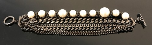 "Bracciale Perline Multi Filad GIVENCHY Logo Marchio Di Caratteristica Nero Finte Perle 7""