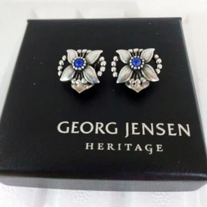 Georg Jensen Earrings Of The Year 1998 with Lapis Lazuli Ear Clips with box Mint - Picture 1 of 5