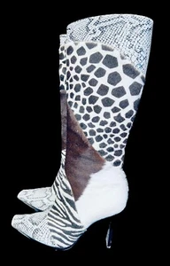 CASADEI Italy Animal Print Snakeskin Pony Fur and Leather Boots Size 9 - Picture 1 of 10
