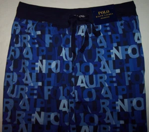 NWT Polo Ralph Lauren Navy/Blue FUNKY MONOGRAM Logo Jogger Pajama/Lounge Pants L - Picture 1 of 6