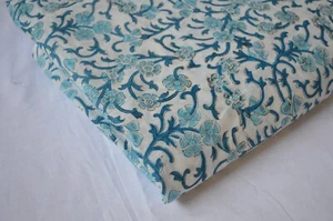 10 Yard Floral Print Craft Indian Hand Sanganeri Printed_1434 Pure Cotton Fabric - Picture 1 of 6