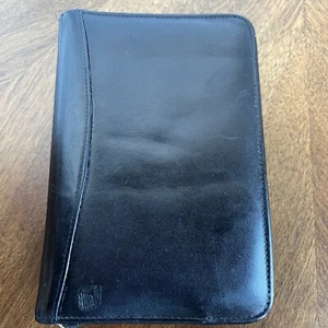 Franklin Covey Quest COMPACT Full Grain Leather Zip Binder 6 Gold Rings 1" Black - Picture 1 of 11