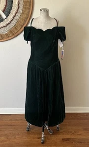 Vestido de té vintage años 90 Patra verde esmeralda terciopelo hombro descubierto nuevo para mujer L - Imagen 1 de 11