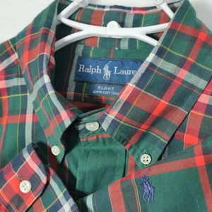 VTG Polo Ralph Lauren Blake Shirt Men's Large Scottish Plaid Flannel Navy Pony - Picture 1 of 7