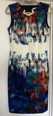 Joseph Ribkoff Watercolor Blue Red Abstract Sleeveless Sheath Dress Size UK 8 - Image 1 of 4