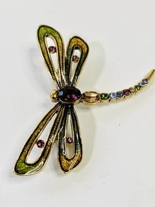 Monet Rhinestones Dragonfly Brooch Pin Purple Yellow Blue - Picture 1 of 5