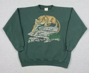 Vintage Panther Mountian Lion Cougar Nature Crewneck Size XL Cotton Grove USA - Picture 1 of 6
